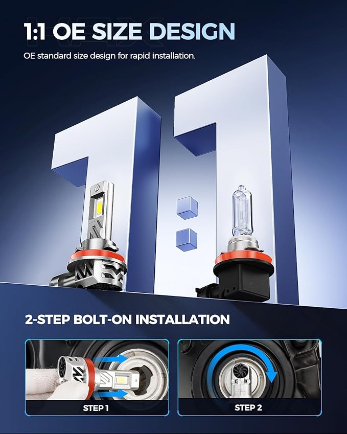 2025 10X Brightener H11 Led Bulb for Car Owners, 50000Lm H9 for Drivers at Night, H11 Bulb During Bad Weather, H8 H9 1:1 Real Size, 100000 Hours Lifespan, 99% Fit Your Vehicles, Plug & Play, 2 Pack