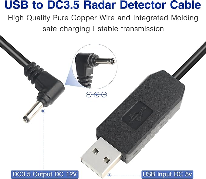 Radar Detector Power Cable for Cobr RAD350 380 450 480i 700i XRS9370 955 5300 9940 SPX 5300 5521 7700 ESR700 ESD737 767 SLR Vendetta 500,Power Cord for Cobr,Car Replacement Charging Cable 6.56ft