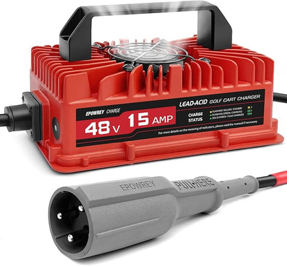 15 AMP 48 Volt Golf Carts Battery Charger for Club Car 3-Pin Round Plug,for Lead Acid Battery