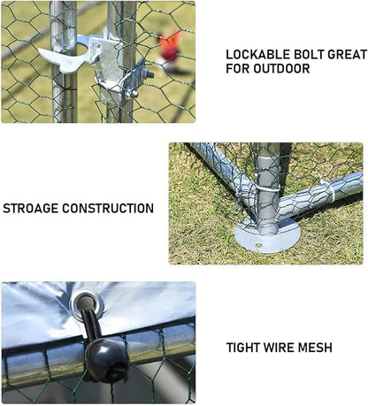 1.26’’ Large Metal Chicken Coop Walk in, Chicken Pen for Chickens, Outdoor Chicken Runs Coops Dog Kennel, Spire Roofed Chicken Runs for Yard with Anti-Ultraviolet Cover (9.8’Lx26.2’Wx6.4’H)