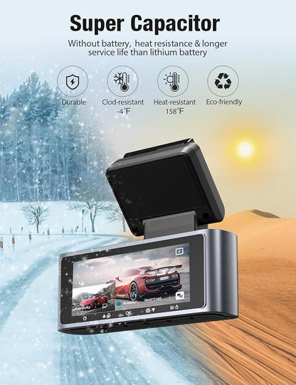 OMBAR Dash Cam Front and Rear 5G WiFi, Dash Cam 4K/2K/1080P+1080P, Dash Camera for Cars with 3.18" LCD Screen, Dashcam Car Camera with WDR Night Vision, G-Sensor, Loop Recording, SD Card Not Included