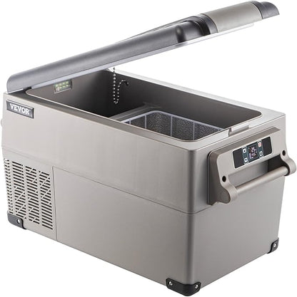 VEVOR CF35 Portable 37 Quart(35 Liter) 12 Volt App Control(-4℉~68℉), Car Refrigerator Dual Zone with 12/24v DC & 110-240v AC for Camping, Travel, Fishing, Outdoor or Home Use, Black+Gray