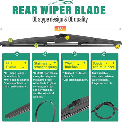 28" 20" 16" Windshield Wiper Blades Replacement for Toyota Sienna 2011 2012 2013 2014 2015 2016 2017 2018 2019 2020 Premium All Weather Front Rear Wipers Set - OEM Quality (Pack of 3)