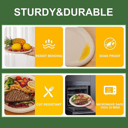WELLIFE 100% Compostable Paper Plates 10 Inch, 125-Pack Heavy Duty Paper Plates Bulk,Biodegradable Bagasse,Eco-Friendly Disposable Dinner Plate for BBQ,Picnic,Party (BPI Certified,Microwaveable)
