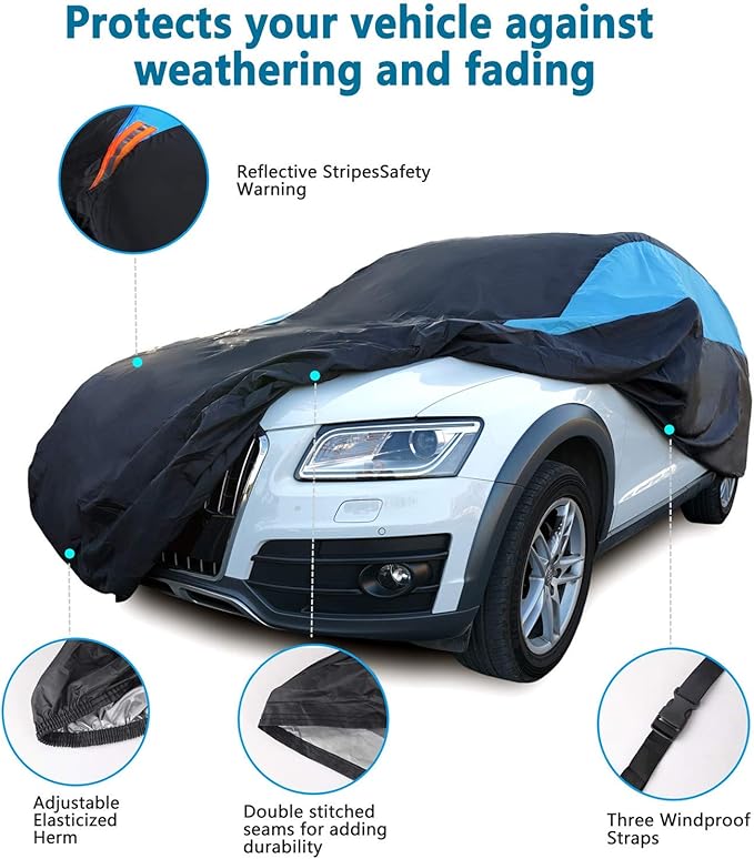 MORNYRAY Waterproof Car Cover All Weather Snowproof UV Protection Windproof Outdoor Full SUV Car Cover, Universal Fit for SUV (Fit SUV Length 191-201 inch, Blue)