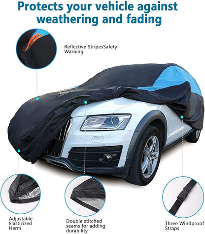 MORNYRAY Waterproof Car Cover All Weather Snowproof UV Protection Windproof Outdoor Full SUV Car Cover, Universal Fit for SUV (Fit SUV Length 181-190 inch, Blue)
