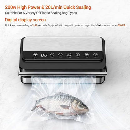 VUSIGN Vacuum Sealer Machine with Strong -85KPA Suction, Low Noise, Built-in Cutter, Bag Storage Box, Handheld Design