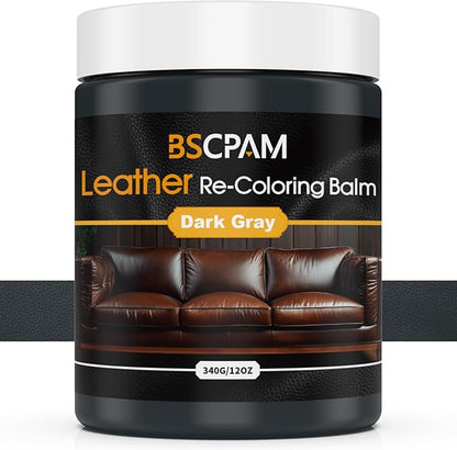 Dark Gray Leather Recoloring Balm, 12oz Leather Color Restorer for Couches, Leather Repair Kit for Furniture, Leather Dye for Leather Fade, Leather Repair Restore car seat