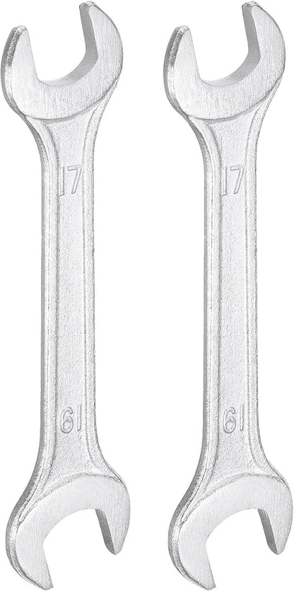 HARFINGTON 2pcs Double Open End Wrench 17mm x 19mm Metric 15 Degree Offset Angle Small Flat Head Wrench Galvanizing Open Ended Spanner for Automotive Repair Furniture Assembly