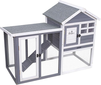 GEGURI Large Rabbit Hutch Indoor Outdoor Chicken Coop Wooden Bunny Cage with Waterproof Roof (48''L x 24''W x 36''H Grey)