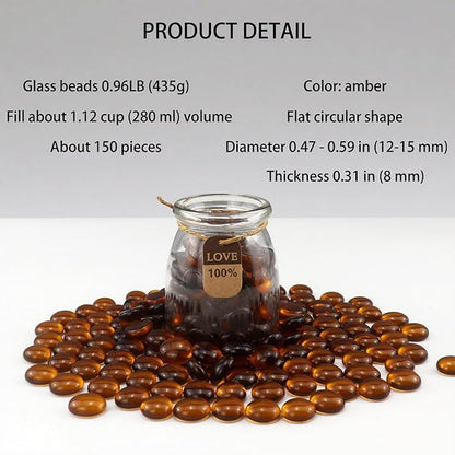0.96LB Glass Beads Vase Filler Aquarium Gravel Decor Flat Glass Marbles Gems Pebbles Fish Tank Rocks Home Decorative Art Craft - Amber