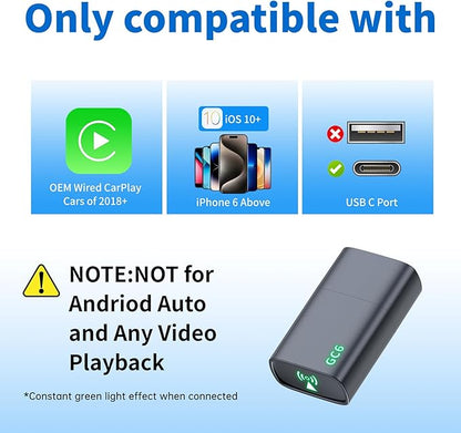 Wireless CarPlay Adapter for Apple iPhone 2025 Upgrade, Converts Factory Wired to Wireless, No Delay, Stable Connection, Mini Apple Carplay Wireless Adapter for iOS 10+ and Car from 2018+,USB/Type C