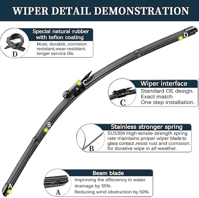 AUTOBOO 28"+28" Windshield Wipers with 11" Rear Wiper Blade Replacement for Ford Escape 2013-2019 -Original Factory Quality (Pack of 3)