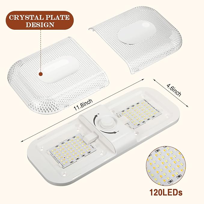 Retisee 10 Pcs RV Lights Interior 1700LM, 3 Color 12V RV LED Dome Lights Ceiling Double Lights Fixture with ON/Off for Camper/Car/Trailer/Boat, 2700-6700K
