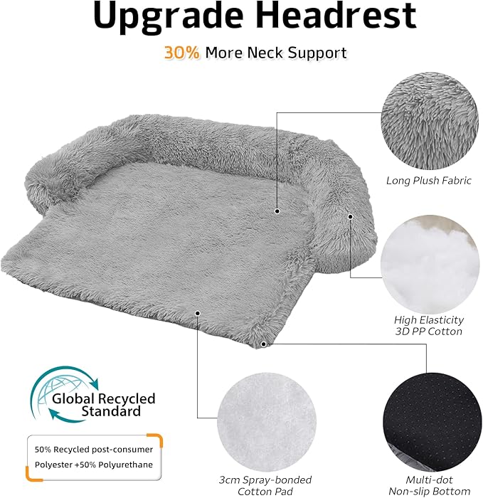 GGIB Calming Dog Bed Fluffy Plush Dog Mat for Furniture Protector with Removable Washable Cover for Large Medium Small Dogs and Cats (Extra Large (53x39.3x6), Grey)