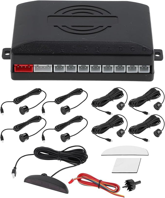 Motoforti Universal Car Auto Vehicle Reverse Backup Radar System Reverse Parking Sensors Alarm Buzzer Reminder Distance Detection Black 8 Parking Sensors
