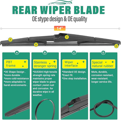 24" 18" 14" Windshield Wiper Blades Replacement for Hyundai Santa Fe 2007 2008 2009 2010 2011 2012 Premium All Weather Front Rear Wipers Set - OEM Quality (Pack of 3)