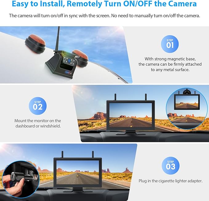 3 Magnetic Solar Wireless Backup Camera HD1080P Loop Recording 10.1 Inch Touchscreen Monitor, Quad RV Rearview Backup Cameras Wireless System for RV Trailer Tractor Truck, BL103