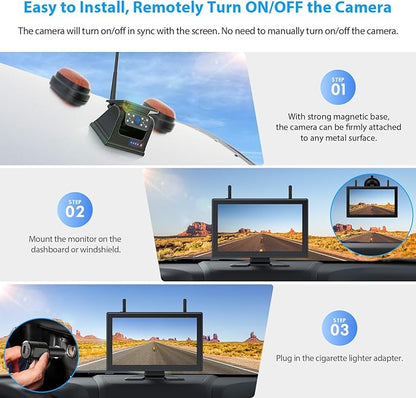 3 Magnetic Solar Wireless Backup Camera HD1080P Loop Recording 10.1 Inch Touchscreen Monitor, Quad RV Rearview Backup Cameras Wireless System for RV Trailer Tractor Truck, BL103