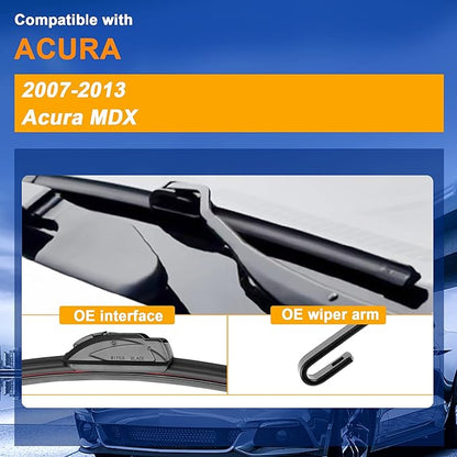 Windshield Wiper Blades Replacement for Acura MDX 2007 2008 2009 2010 2011 2012 2013 Original Factory Quality Front Rear Wipers Blade Set for Car - 26" 21" 12" (Piece of 3)
