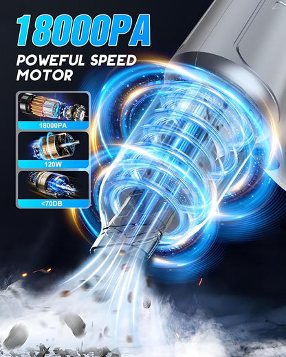 Meteralla 18000Pa Car Vacuum Portable Cordless, 5000mAh High Power Cordless Vacuum Cleaner, 120W Portable Vacuum for Car, Office, Pet and Home Cleaning