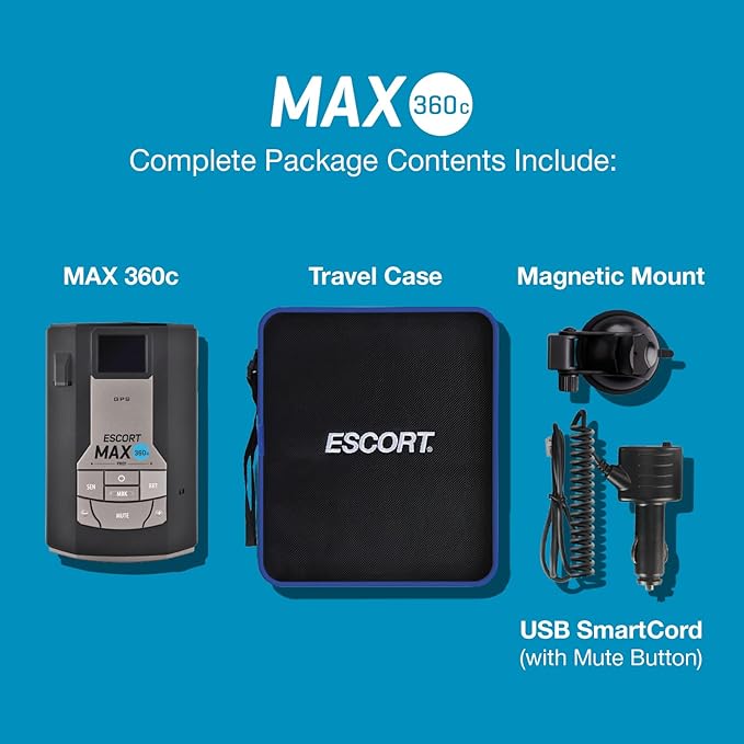 Escort MAX 360c Laser Radar Detector - WiFi and Bluetooth Enabled, 360° Protection, Extreme Long Range, Voice Alerts, Apple CarPlay and Android Auto Compatible, Black