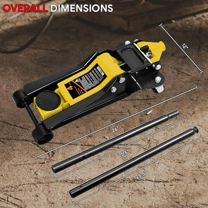 DNA MOTORING Low Profile Hydraulic Trolley Service/Floor Jack, 4 Ton (8000 lbs) Capacity, Lifting Range 4.5"-20", Yellow, TOOLS-00307-YL