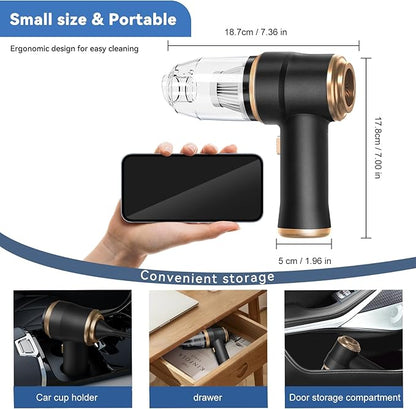Mini Car Vacuum Portable Cordless Handheld Vacuum Cleaner and Air Duster 2 in 1 with Multi-Nozzles for Car, Computer, Sofa, Office, Pet, Home