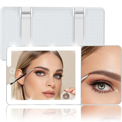 Car Sun Visor Vanity Mirror with Lights,Side with 6 inch 20X Magnifying Mirror,Rechargeable Car Makeup Mirror with 3 Light Modes,Dimmable Touch Led Screen,White