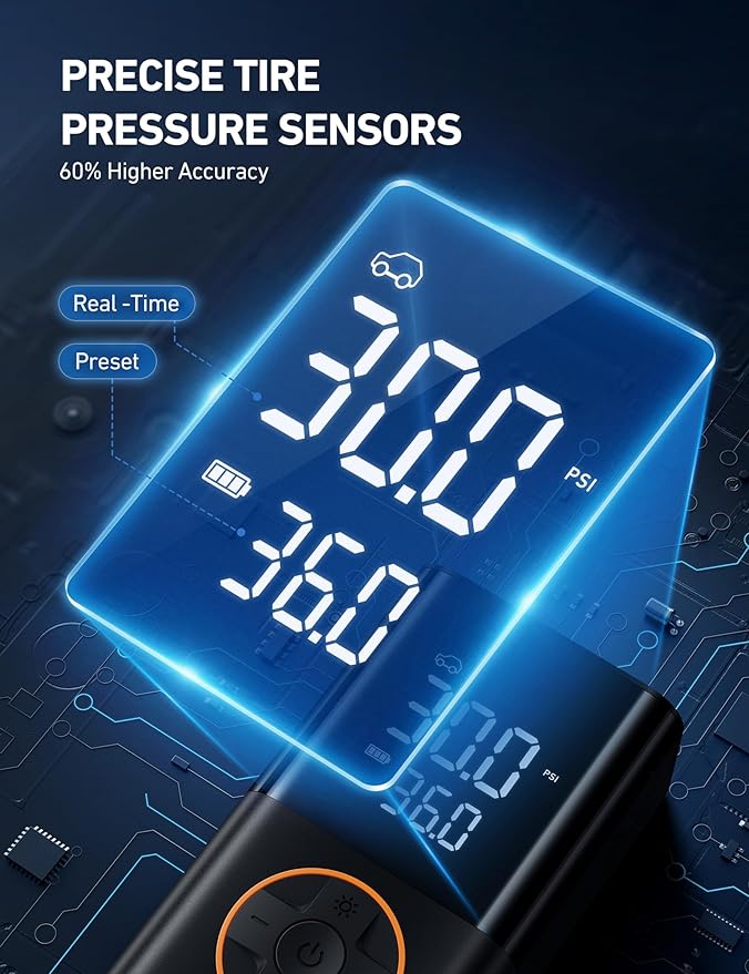 AstroAI L7 Tire Inflator Portable Air Compressor Cordless Mini Bike Pump with Digital Dual Values Display, 150 PSI Car Tires Air Pump with LED Lights&Pressure Gauge for Auto, Motorcycles, Bikes, Balls