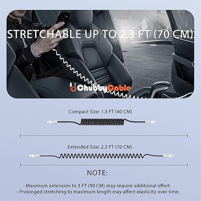 chubbycable Curly Chubby - Retractable Fast Charging Cable 240W Coiled Charger Cord for Car Durable USB-C Cable for Phones, Tablets and More, Black, USB-A to Type-C, 1.3FT-2.3FT