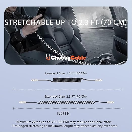 chubbycable Curly Chubby - Retractable Fast Charging Cable 240W Coiled Charger Cord for Car Durable USB-C Cable for Phones, Tablets and More, Green, USB-A to Type-C, 1.3FT-2.3FT