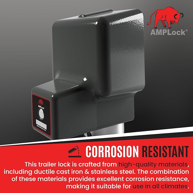 AMPLock - U-BRU2516 2 5/16" Heavy Duty Ball Coupler Lock - Square Edge Design - Patented Boat Travel Trailer Hitch Locks, 2-Parts Anti Theft Trailer Hitch Lock, RV Accessories, Push & Locking System