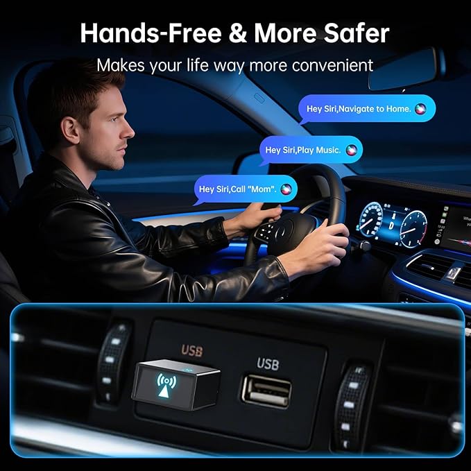 Carplay Wireless Adapter for Apple iPhone - Convert Wired to Wireless Bluetooth Car Play Adapters for Cars from 2016 and iOS 10+, No Latency,Plug and Play Easy Use, Mini USB Type A Black