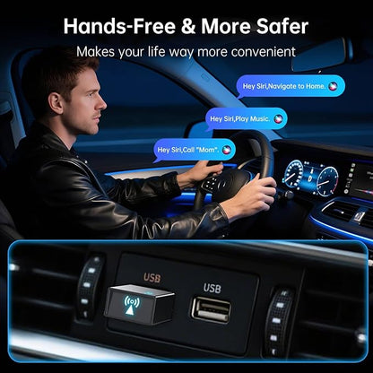 Carplay Wireless Adapter for Apple iPhone - Convert Wired to Wireless Bluetooth Car Play Adapters for Cars from 2016 and iOS 10+, No Latency,Plug and Play Easy Use, Mini USB Type A Black