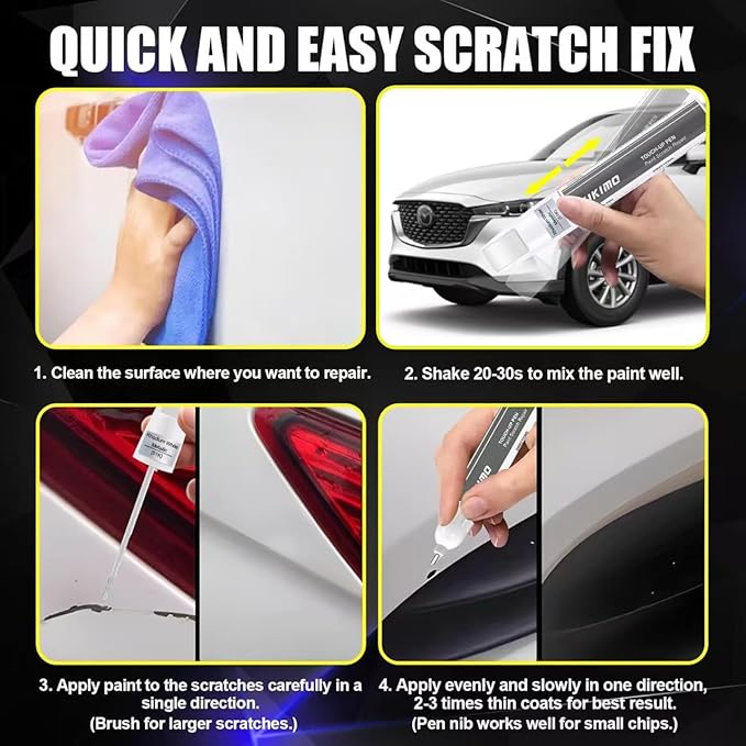 KIKIMO for Mazda Touch Up Paint(Rhodium White Metallic(51K)), Car Paint Repair Kit for Mazda, 2 In 1 Scratches Repair with Pen Tip and Brush, Color-Matched for Quick & Easy Fix
