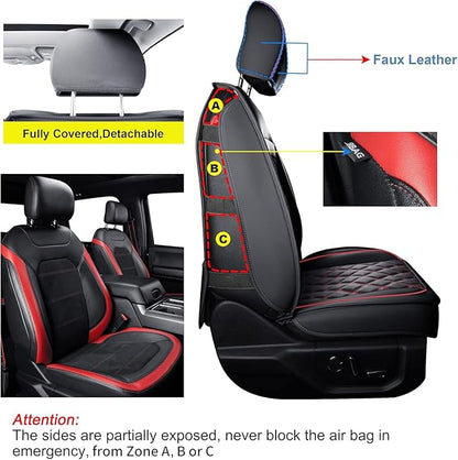 LUCKYMAN CLUB F150 Faux Leather Seat Covers Fit for 2015-2025 F150 and 2017-2025 F250 F350 F450 Pickup Trucks(Full Set, Black&Red)