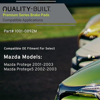 Premium Semi-Metallic Rear Brake Pads (1001-0892M) Compatible with Mazda Protege 2001-2003, Mazda Protege5 2002-2003