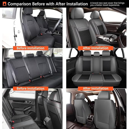 Seat Covers Fit for Toyota Camry: 2012-2025 Car Seat Covers Full Set 5 Seats Leather Ice Silk Breathable Waterproof Automotive Seat Cushion Protector (Black & Gray)