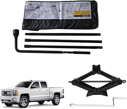 for Chevy Silverado 1500 /GMC Sierra 1500 Spare Tire Iron Tools Wrench Kit Replace 22969377 20782708 & Scissor Car Jack Wind Up Lift 2 Ton Capacity