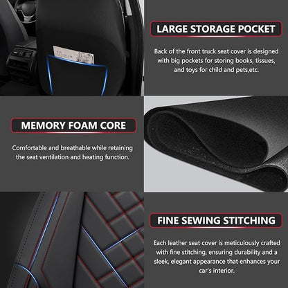BABYBLU Chevy Chevrolet Silverado GMC Sierra Car Seat Covers Fit 2007-2023 2024 2025 1500/2500HD/3500HD (Black & Red, Full Set)