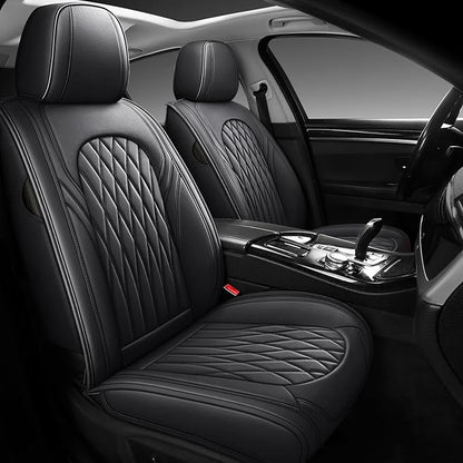 WELLDO Car Seat Covers Full Set, Leather Seat Covers for Cars, Car Seat Protector Waterproof, Non-Slip Car Interior Covers Full Set Universal Automotive Seat Covers for Most Cars SUVs, Black