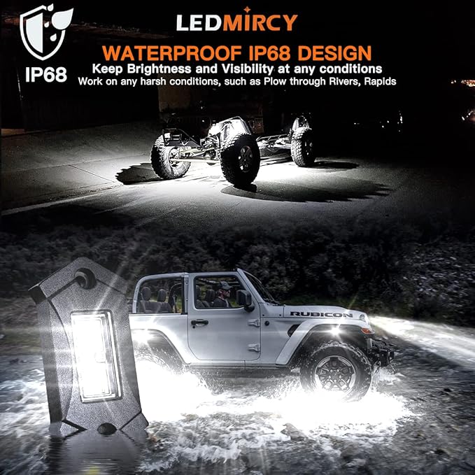 R3 White LED Rock Lights Kit 12PCS with Switch Wire Harness for ATV UTV SUV Off Road RZR Trucks Underglow Pure White Lights Trail Rig Lights Under Body High Power Waterproof Shockproof Light