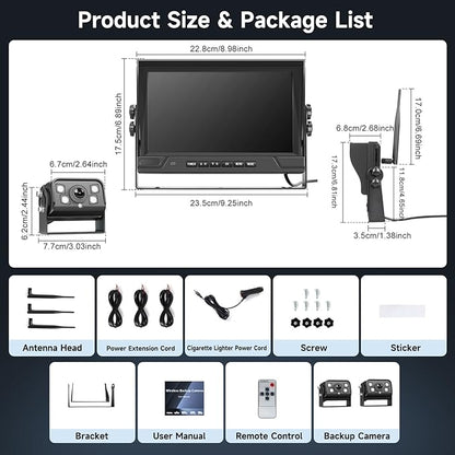 Hodozzy Wireless Backup Camera Digital System Kit, 9 Inch Dual Split Screen Monitor with Blind Spot Warning, IP 68 Waterproof 2 Backup Camera, Recording,Night Vision,Loop Record Trucks/RV/SUV