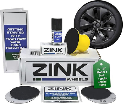 Premium Tesla Wheel Curb Rash Repair Kit for Model Y 19-inch Dark Gemini Rims - DIY Kit with Color-matched Touch Up Paint - Made in USA