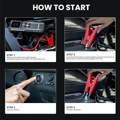 Jump Starter with Air Compressor, 5000A Jump Starter Battery Pack with 150PSI Tire Inflator, Portable Air Compressor, 12V Jump Starter for 9.0L Gas 7.0L Diesel Engines, Jumper Cables, Flashlight
