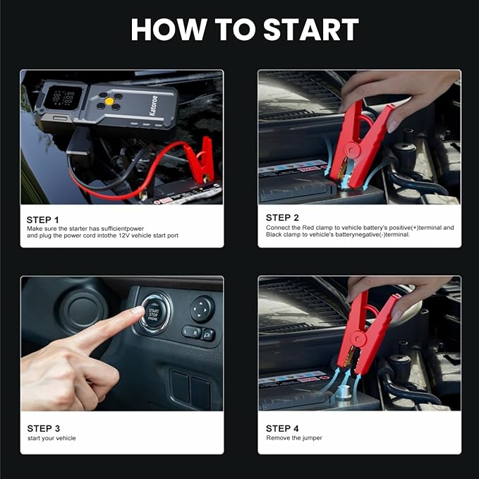 Jump Starter with Air Compressor, 4000A Jump Starter Battery Pack with 150PSI Tire Inflator, Portable Air Compressor, 12V Jump Starter for 9.0L Gas 7.0L Diesel Engines, Jumper Cables, Flashlight