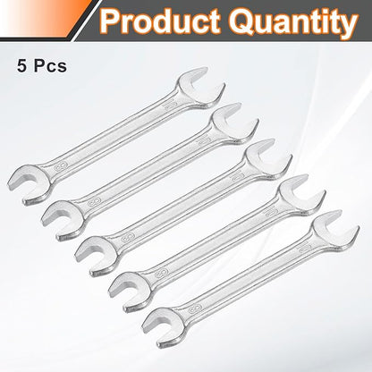 HARFINGTON 5pcs Double Open End Wrench 8mm x 10mm Metric 15 Degree Offset Angle Small Flat Head Wrench Galvanizing Open Ended Spanner for Automotive Repair Furniture Assembly