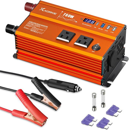 750W Pure Sine Wave Inverter, Car Power Inverter, 12V DC to 110V AC Power Converter, Emergency Power Inverter with Type-C, Dual 5.2V/2.4A USB, 3AC Outlets for Home,Camping, RV, Truck, Vehicles