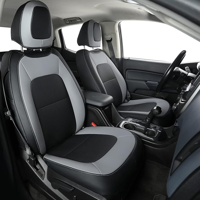 LUCKYMAN CLUB Chevy Colorado Seat Covers, fit for 2023 2024 2025 Colorado Crew Cab Z71 LT ZR2 Work Truck with Faux Leather (Black&Gray)